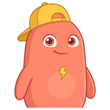 Chispa, avatar coral con gorra al revés y un rayo