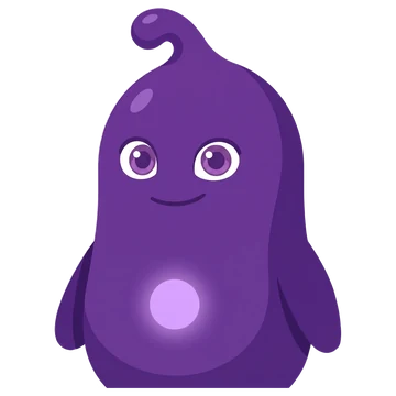 Maya, avatar morado oscuro con una luz en la panza